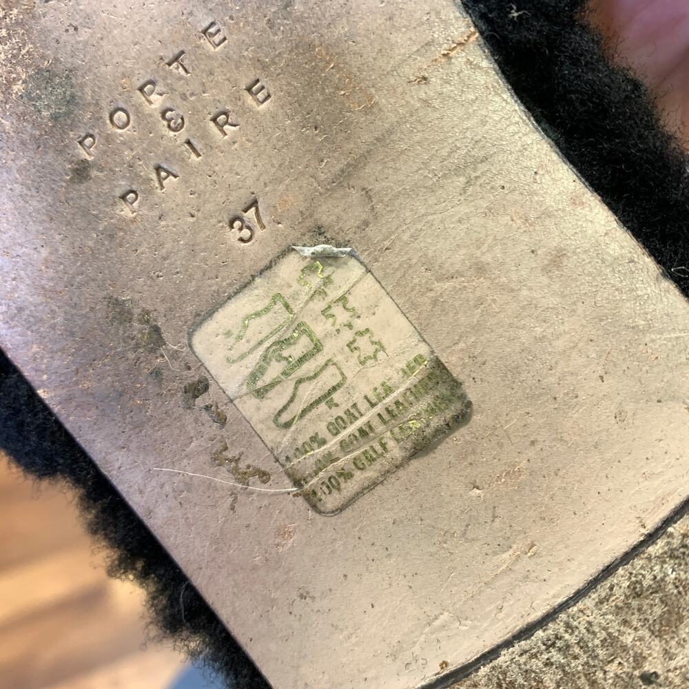 Porte & Paire Shearling Slippers Womens Size 37 US 7 Black Leather Lining + Sole - Picture 8 of 8